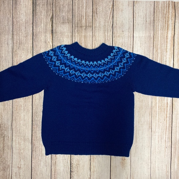 Vintage 80s Handmade Fair Isle Knit Pullover | Women’s Medium | Blue Tones - Picture 1 of 8
